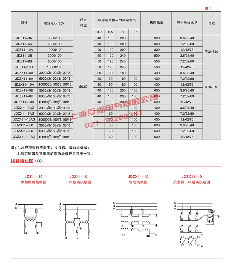 JDZ11-10A電壓互感器參數表