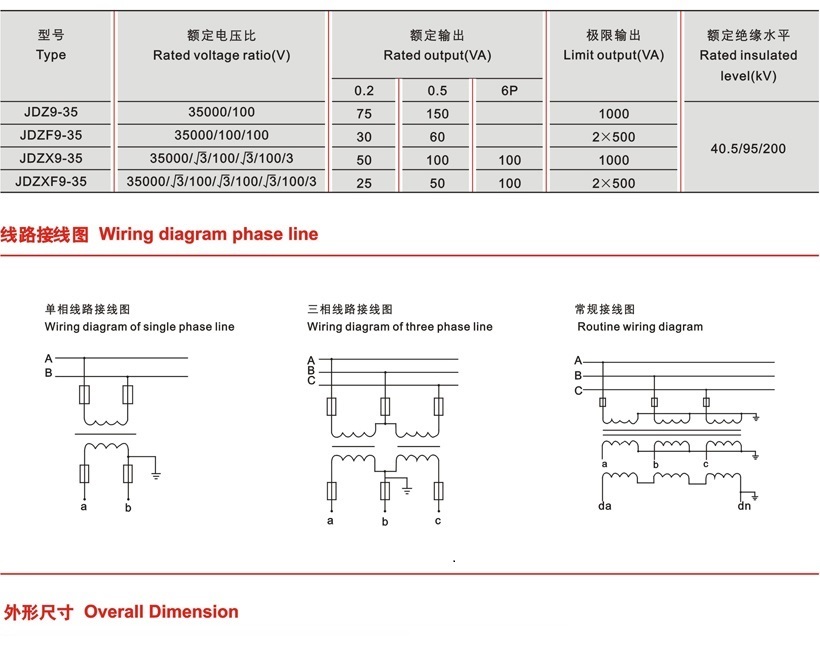 JDZ9-35電壓互感器參數(shù)及接線圖